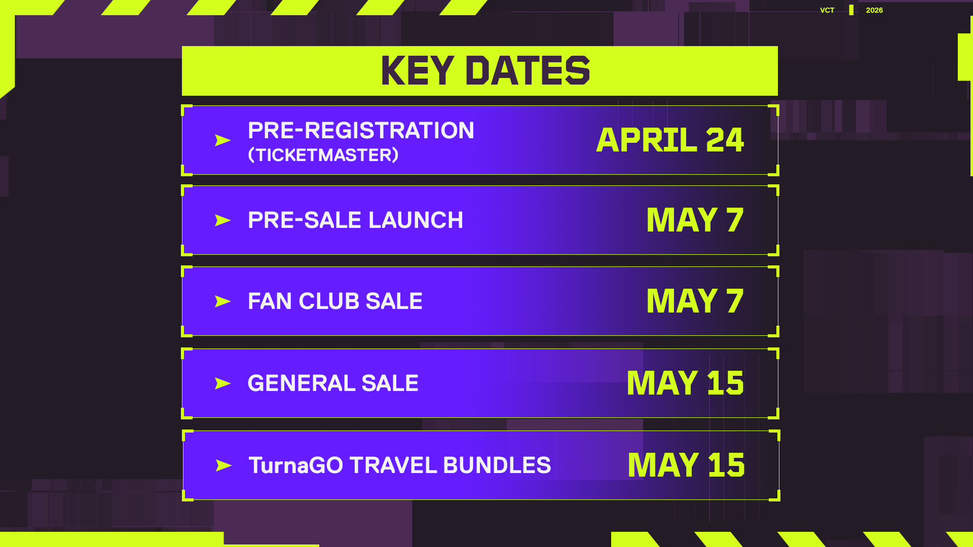 The key dates if you're looking to secure tickets.